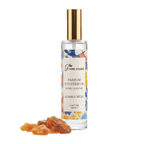Green Mood Musk Home Fragrance – woody and enveloping room spray with warm musky notes for a relaxing, sophisticated ambiance. Parfum d’intérieur Amber & Musc Green Mood