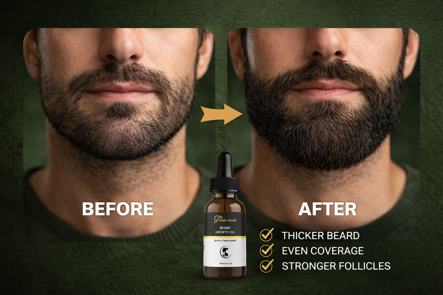 beard oil for growth - natural oil - before after results and effects - green mood
