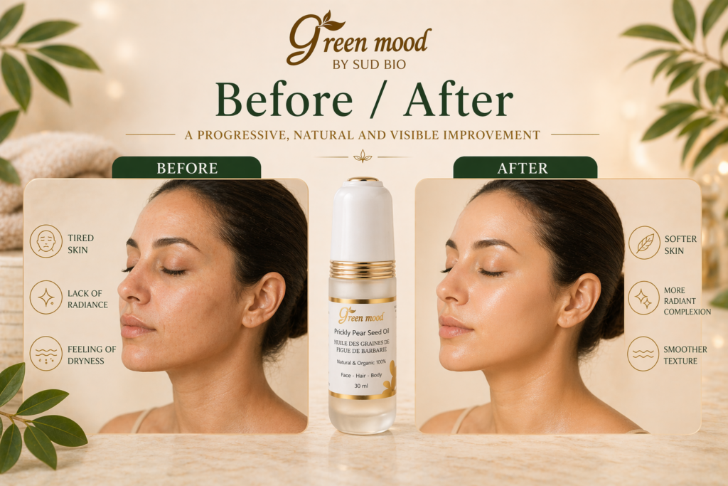 prickly pear seed oil benefits use - before after - results usage - green mood