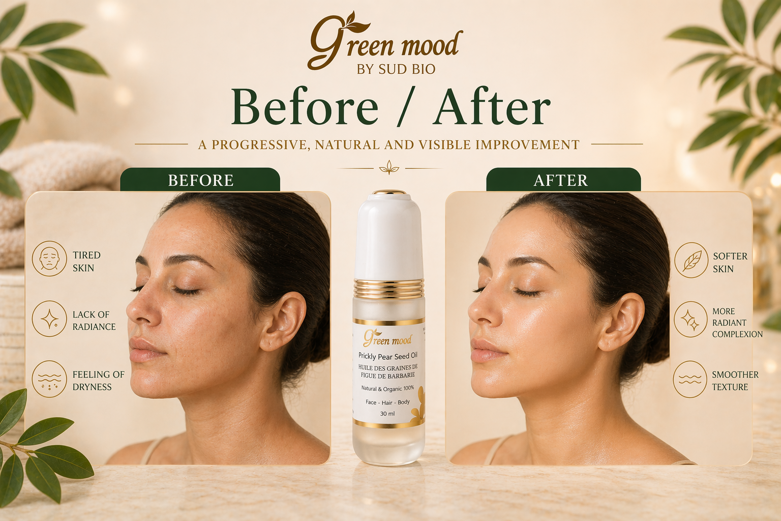 prickly pear seed oil use - before after - results usage - green mood