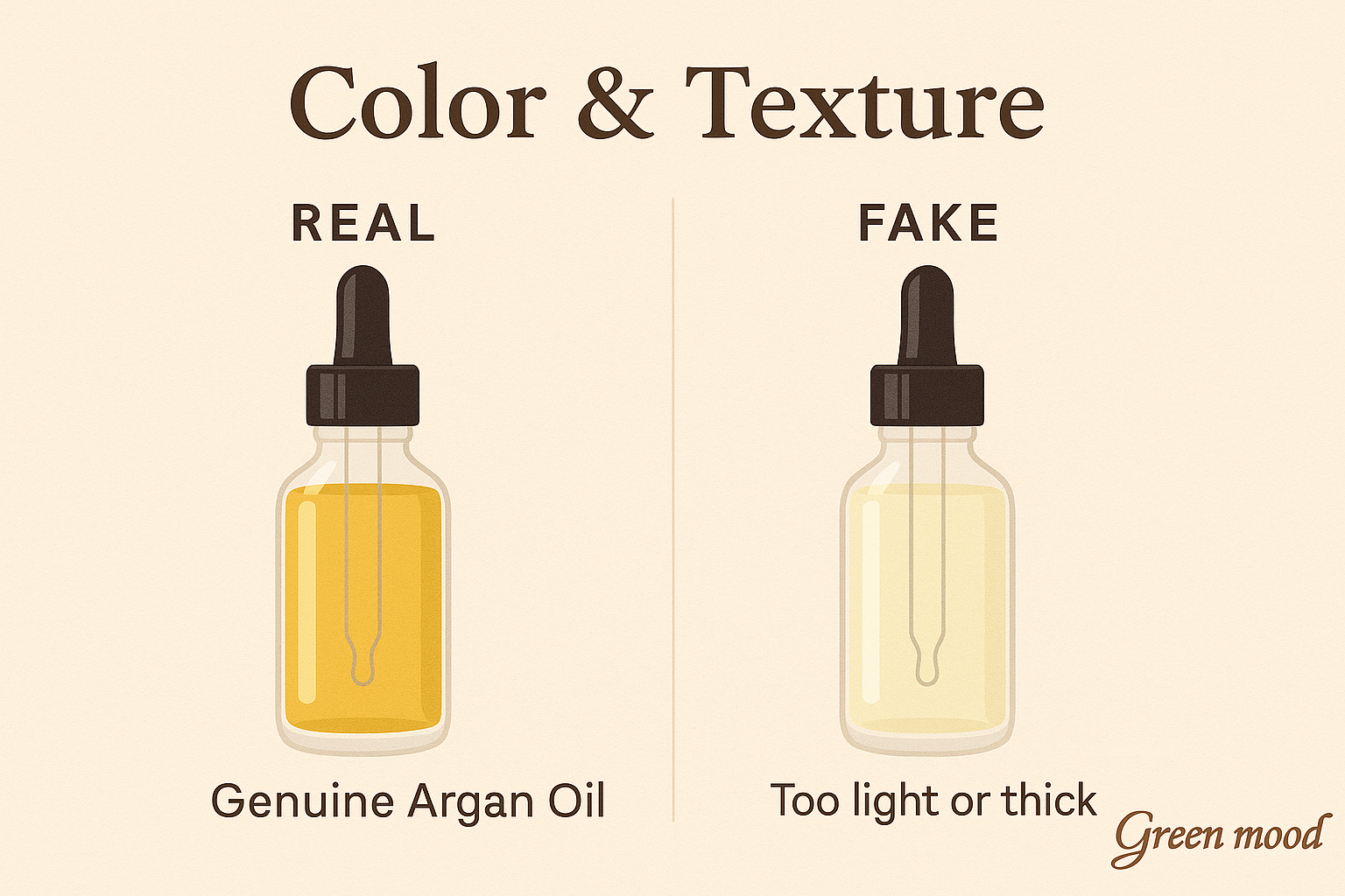 True color of authentic Pure Moroccan Argan Oil — golden yellow cold-pressed argan