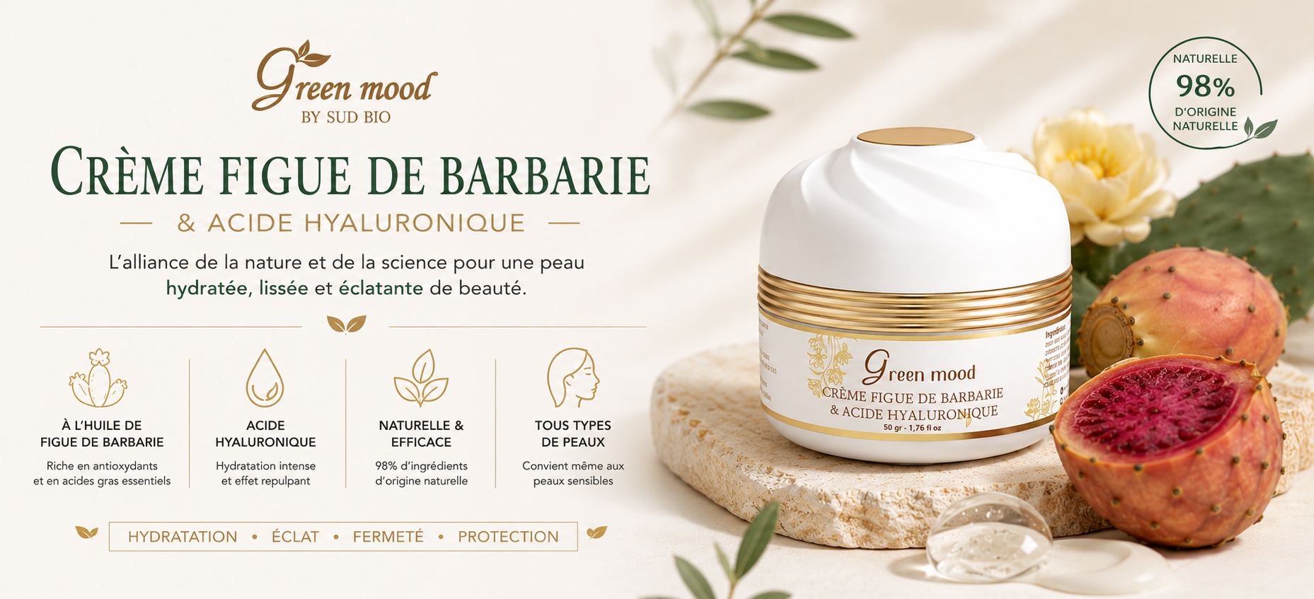 Creme au figue de barbarie et acide hyaluronique - green mood