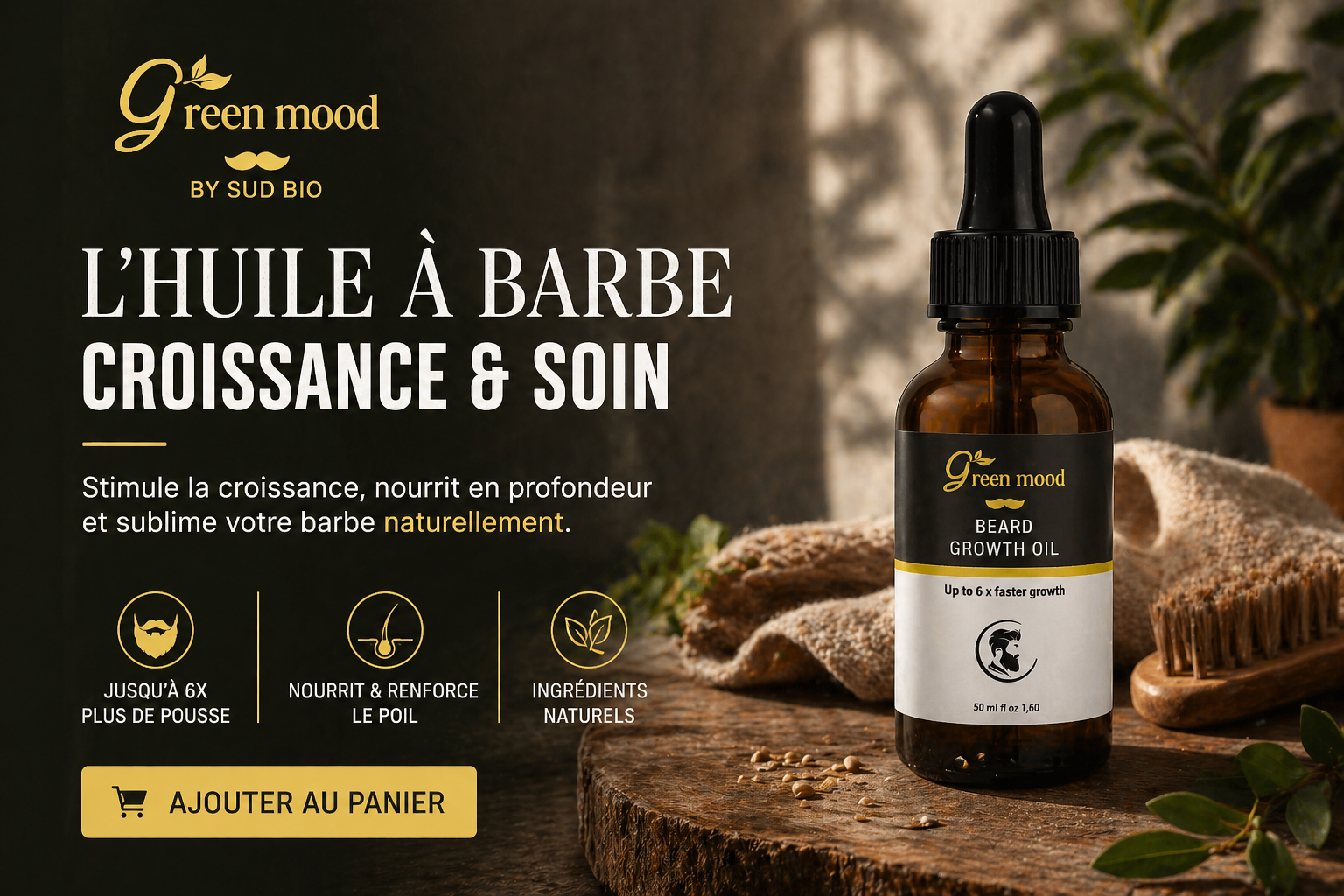 Acheter huile a barbe 100% naturelle green mood - huiles precieuses - croissance de barbe