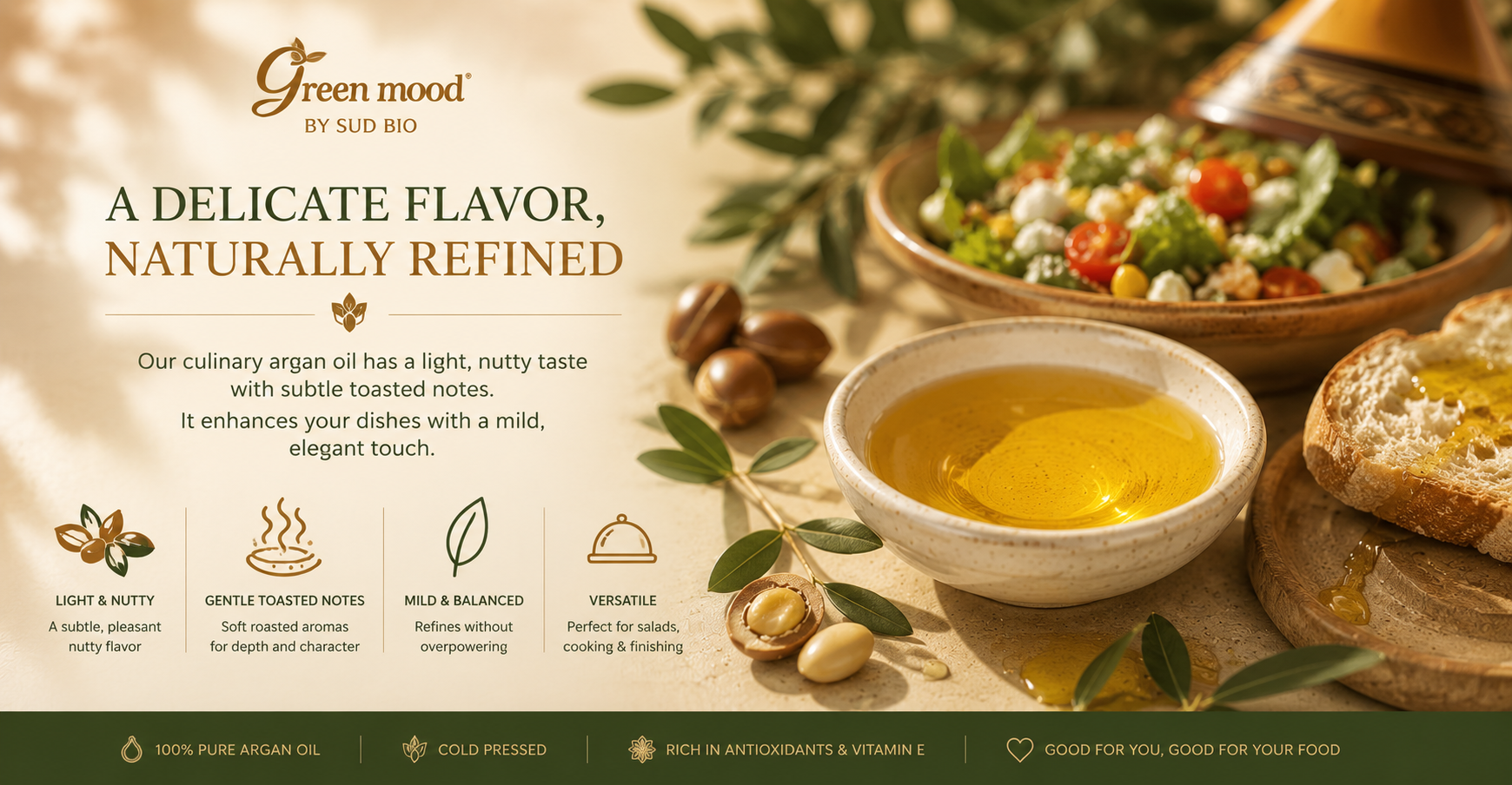Culinary Argan Oil by Green Mood - Culinary argan oil qualities and taste