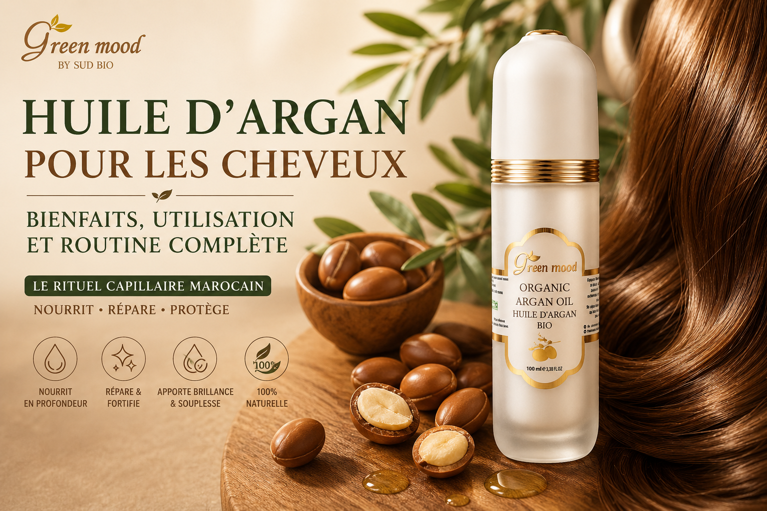 Huile d'argan pour cheveux Green Mood — pressée à froid au Maroc