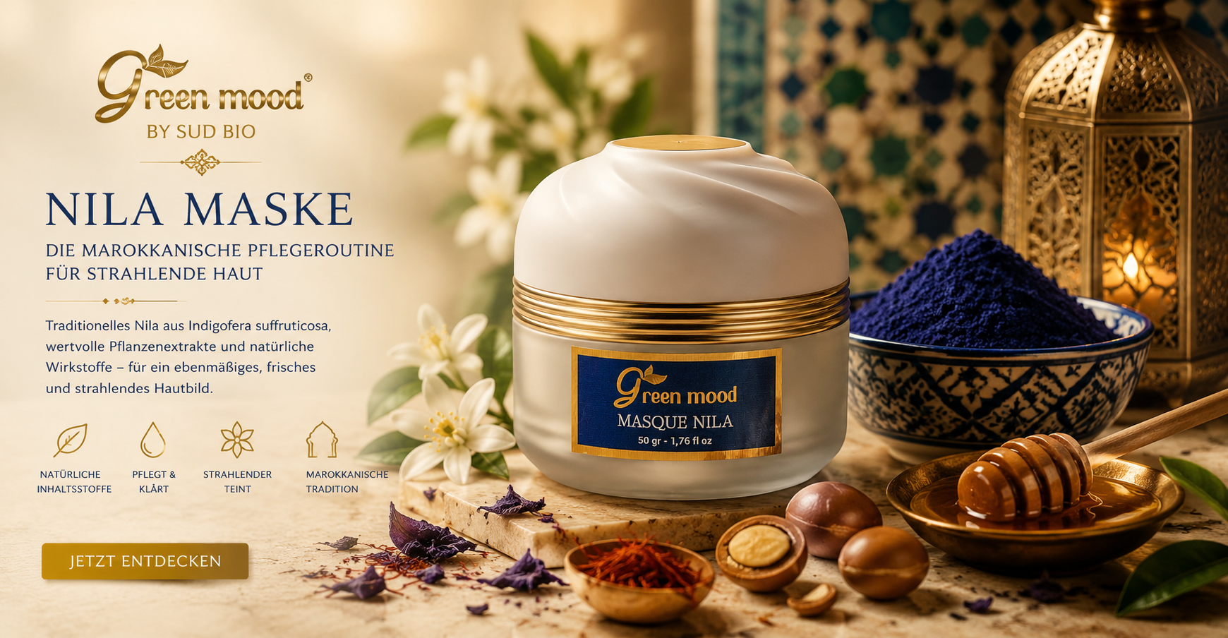 Green Mood Nila Maske mit Indigofera suffruticosa für die marokkanische Gesichtspflege-Routine