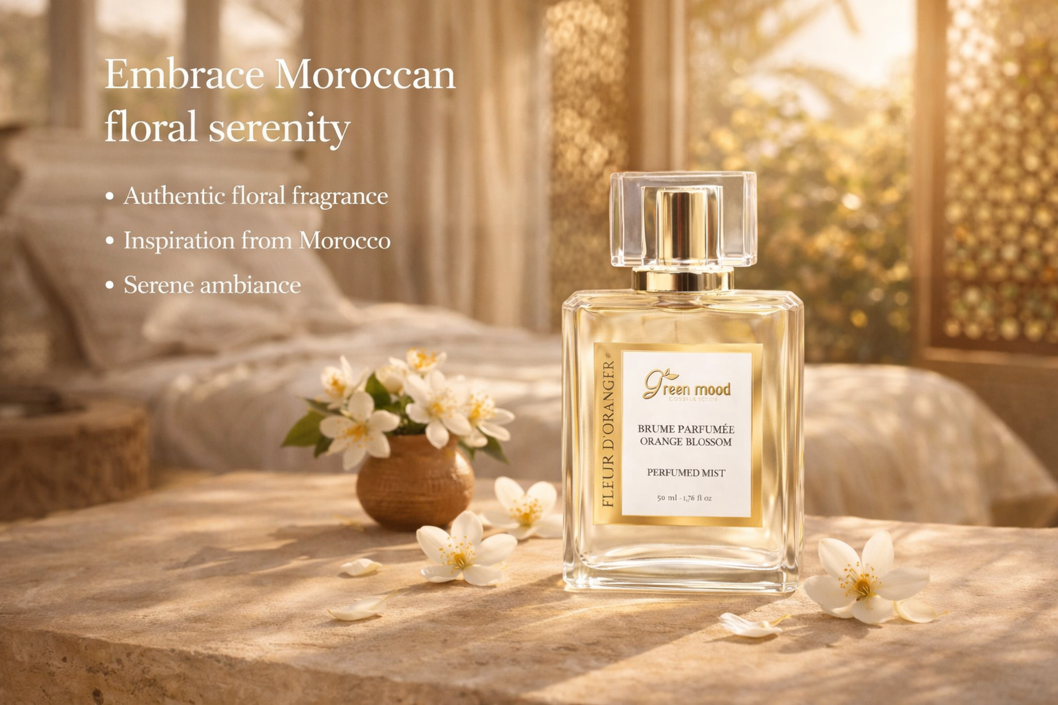 Green Mood Orange Blossom Perfumed Mist – natural Moroccan floral fragrance for skin and hair