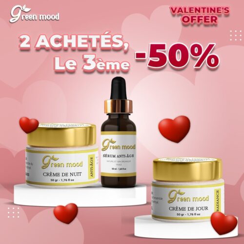 Green Mood Anti-Aging Hydrating Pack – argan oil day cream, prickly pear night cream and anti-aging serum for smoother, firmer, radiant skin. Pack Anti-Âge Hydratant