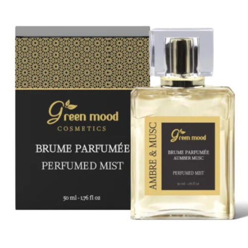 Parfum Musc Green Mood : brume unisexe artisanale du Maroc, au musc naturel musk perfumed mist – musk body mist – natural musk fragrance – unisex musk perfume – Green Mood perfume – Moroccan body mist – artisan fragrance