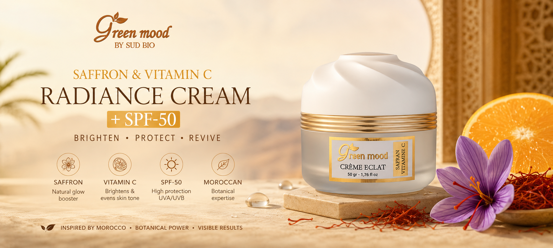 Radiance cream prickly pear oil argan oil by green mood - spf-50