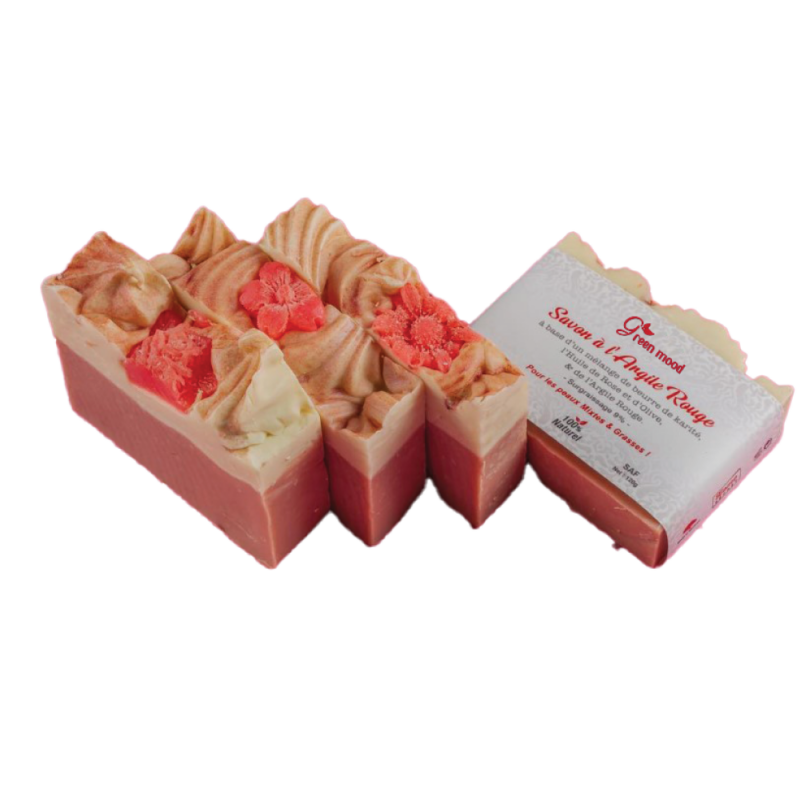 savon-a-largile-rouge-1.png Green Mood Red Clay Soap – gentle natural cleansing bar with red clay to purify, refine and soften skin for an everyday radiant complexion - Savon d’Argile Rouge Green Mood