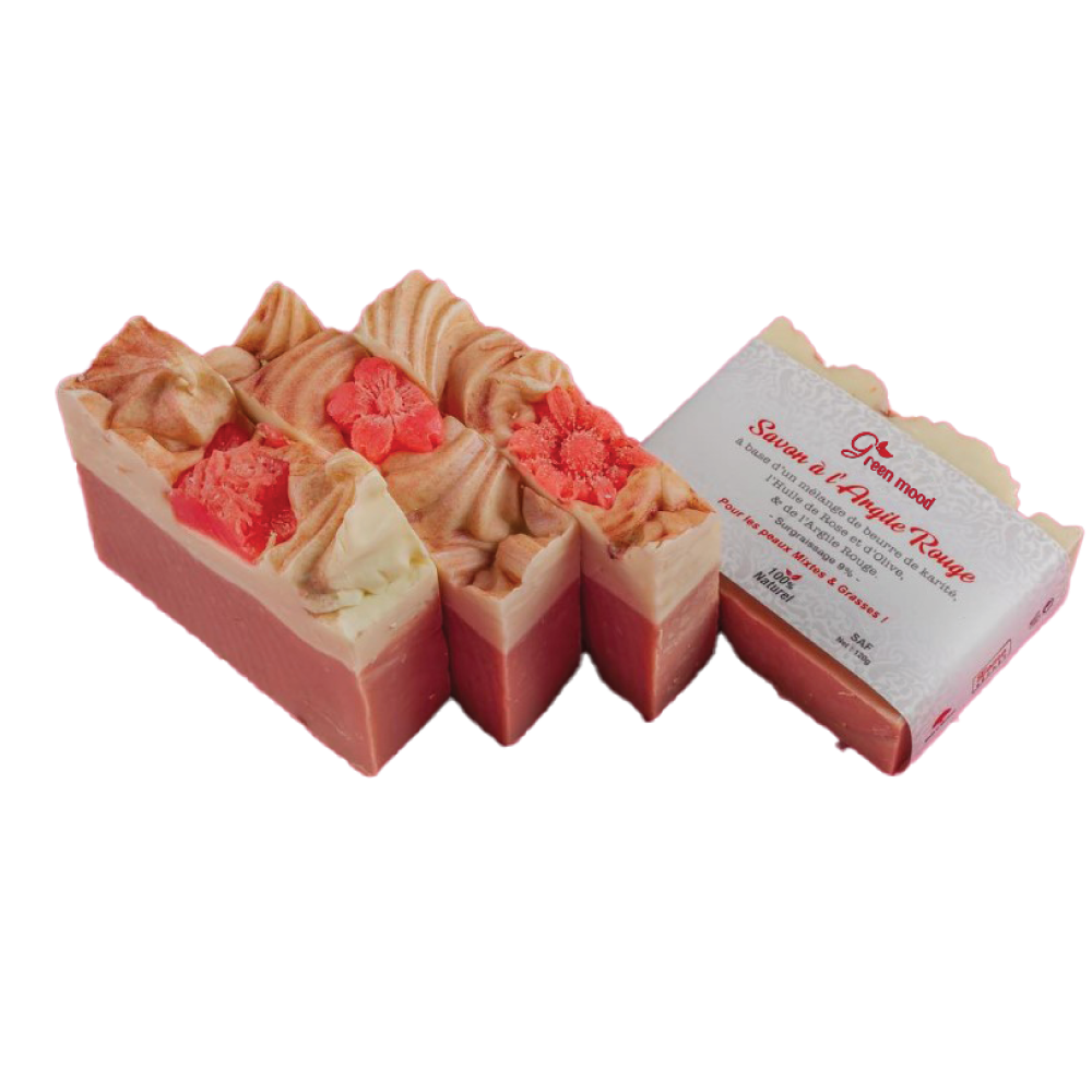 savon-a-largile-rouge-1.png Green Mood Red Clay Soap – gentle natural cleansing bar with red clay to purify, refine and soften skin for an everyday radiant complexion - Savon d’Argile Rouge Green Mood