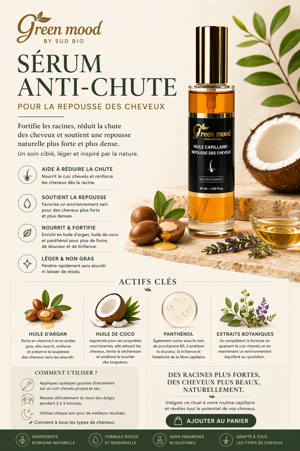 soin anti-chute cheveux à l’huile d’argan - serum naturel contre la chute et la repousse des cheveux