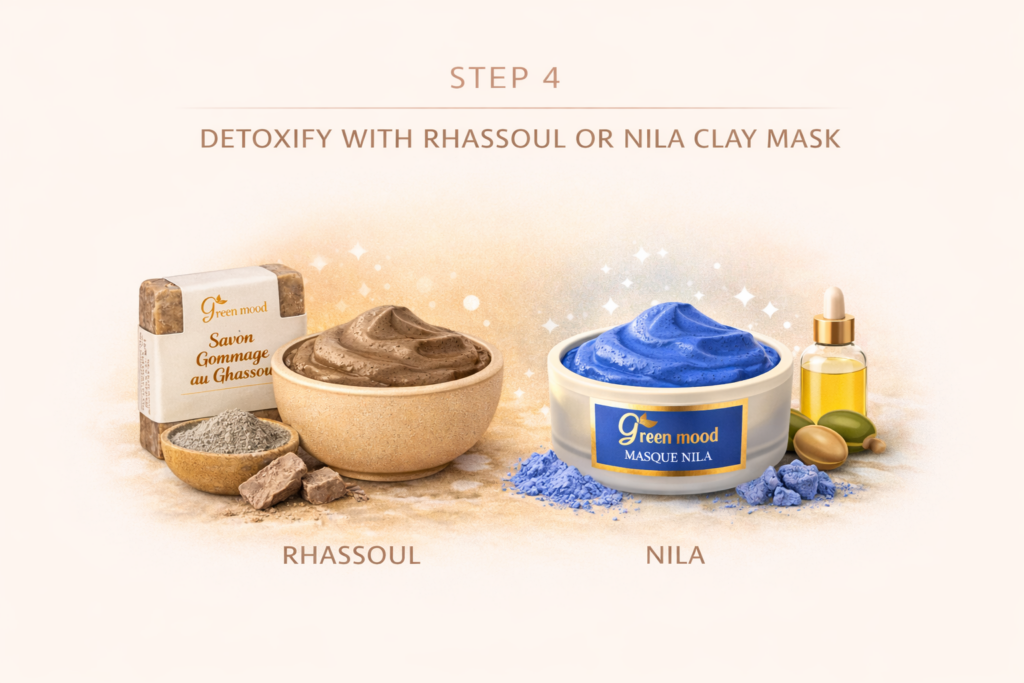 Step four of Moroccan Hammam routine - traditional moroccan ritual to cleanse the body and relax the mind