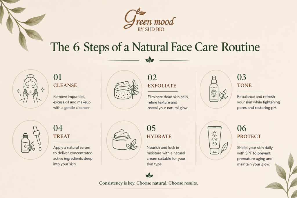 Étapes routine soin visage naturel Green Mood