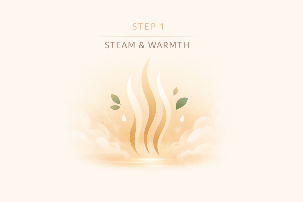 Step one of Moroccan Hammam Routine: Steam - Traditional Ritual