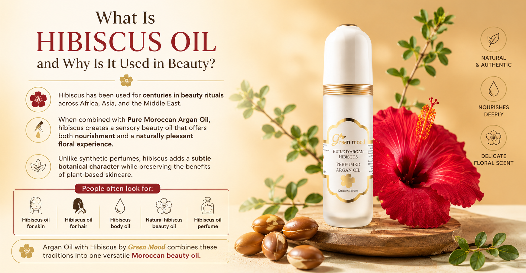 What is hibiscus oil? Natural hibiscus and argan oil beauty ritual from Morocco by Green Mood
