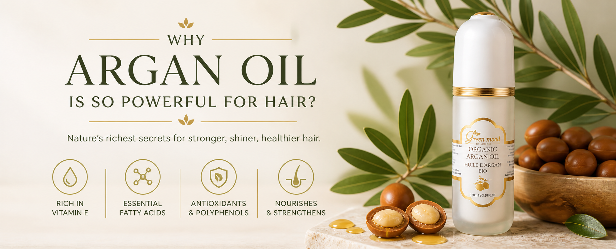 Why argan oil works on hair — vitamin E, essential fatty acids and antioxidants composition