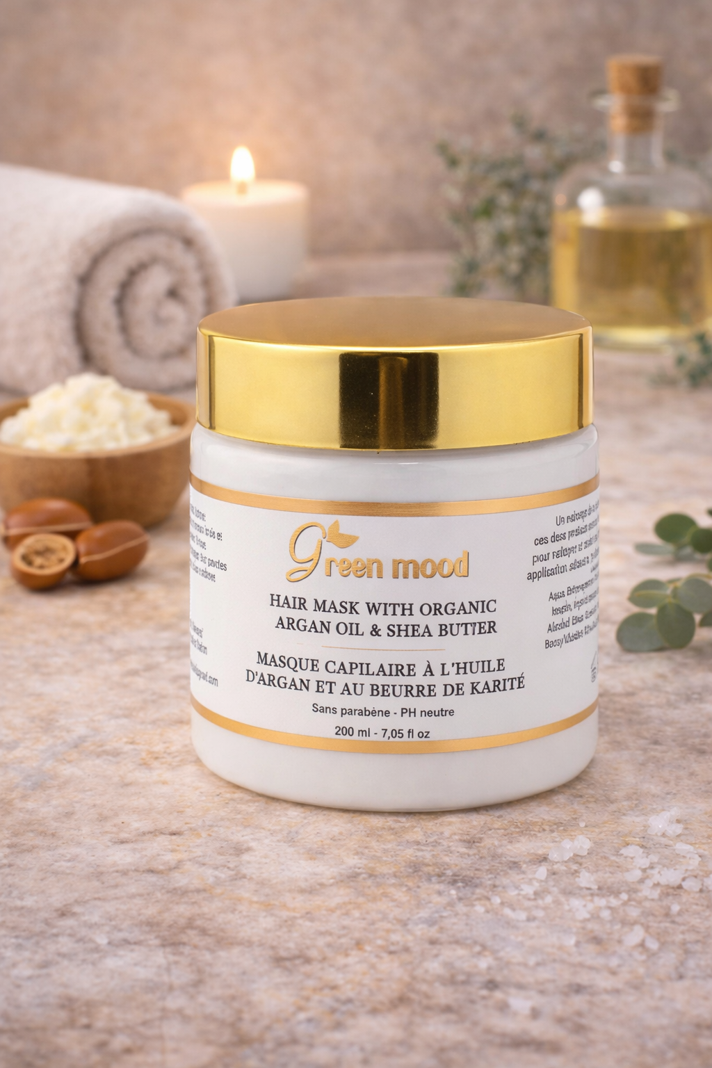 Green Mood hair mask with argan oil for nourishing hammam hair ritual