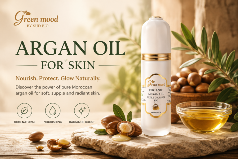 Pure Moroccan argan oil for skin with argan nuts and natural ingredients