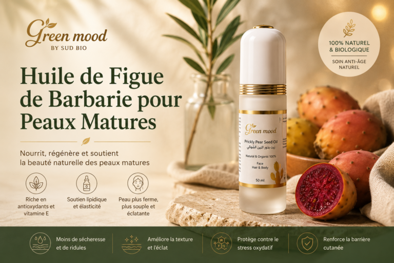 Huile de figue de barbarie pour peaux matures – flacon d'huile de pépins de figue de barbarie Green Mood