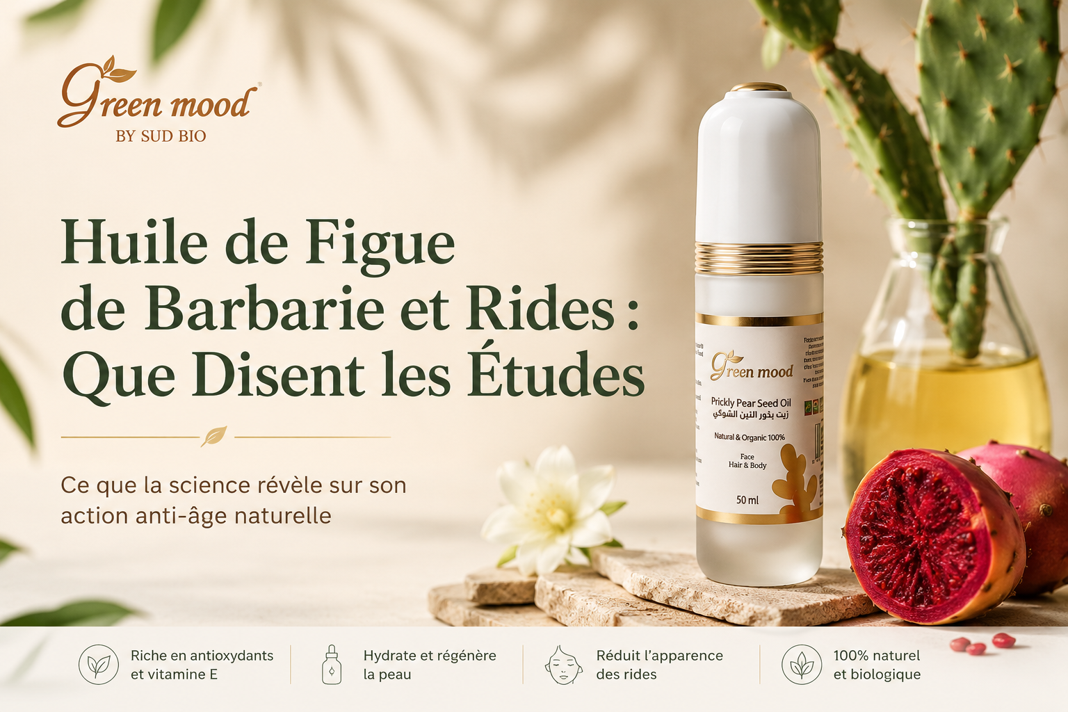 Peau mature de face avec ridules au contour des yeux, application d'huile de figue de barbarie pour les rides
